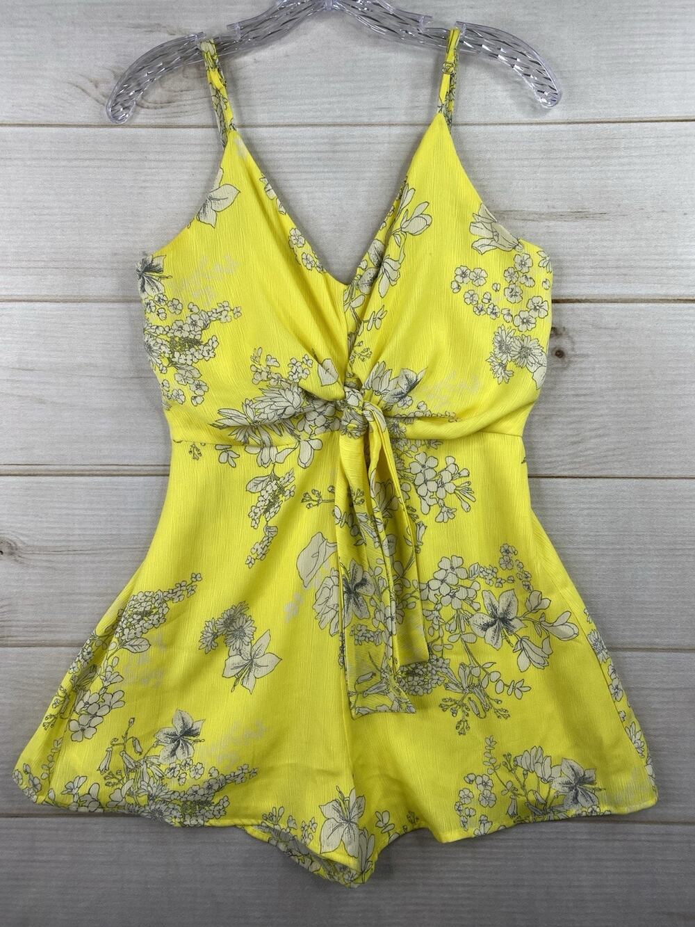 LUSH Romper Women M Yellow Knot Front Shorts Boho Beach Coastal Festival